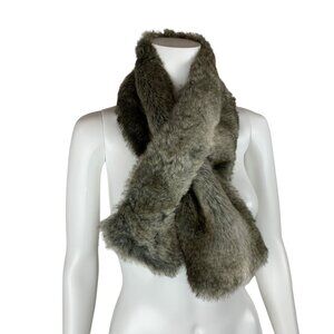 Vintage 1990s Faux Fur Scarf Charcoal Gray White Stole Dennis Basso